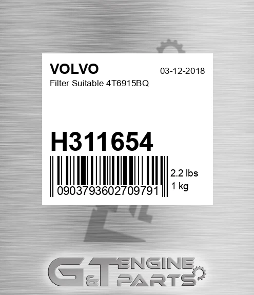 H311654 Filter Suitable 4t6915bq