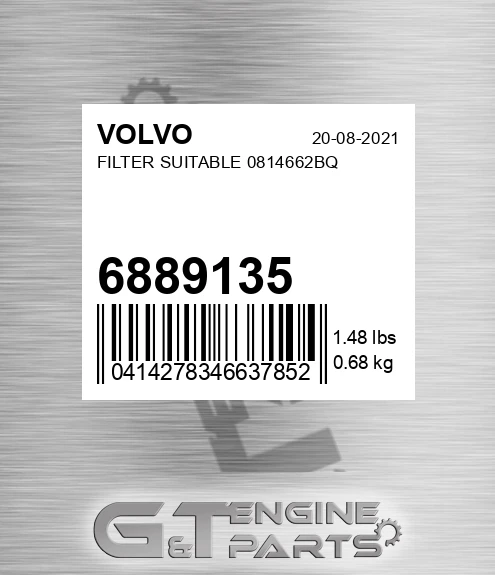 6889135 Filter Suitable 0814662bq for VOLVO