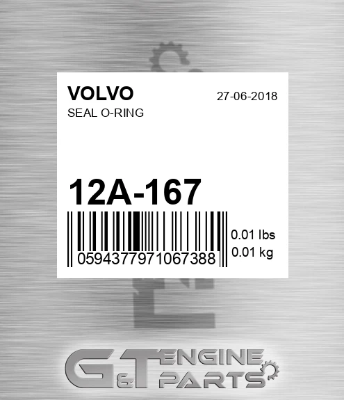 12A-167 Seal O-ring for VOLVO