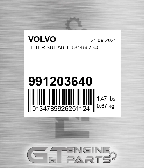 991203640 Filter Suitable 0814662bq for VOLVO