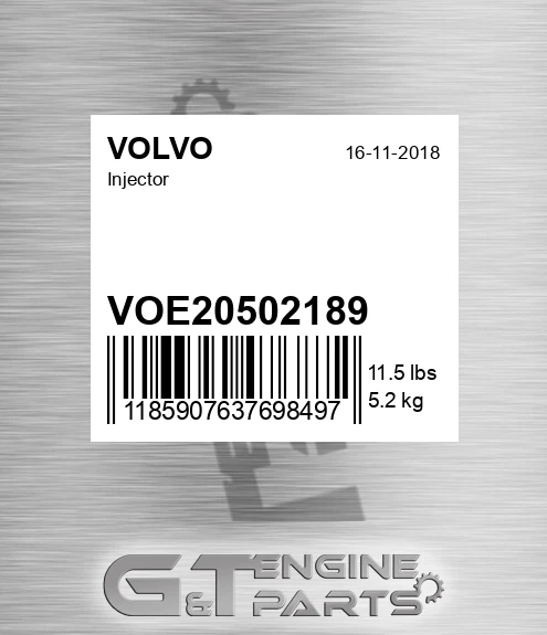 VOE20502189 Injector for VOLVO