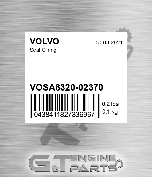 VOSA8320-02370 Seal O-ring for VOLVO