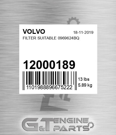 12000189 Filter Suitable 0969624bq for VOLVO