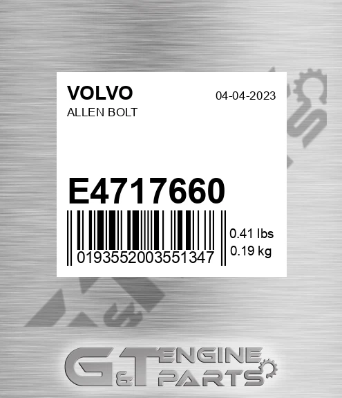 E4717660 Allen Bolt for VOLVO