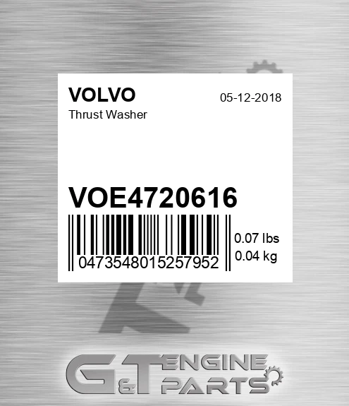 VOE4720616 Thrust Washer for VOLVO