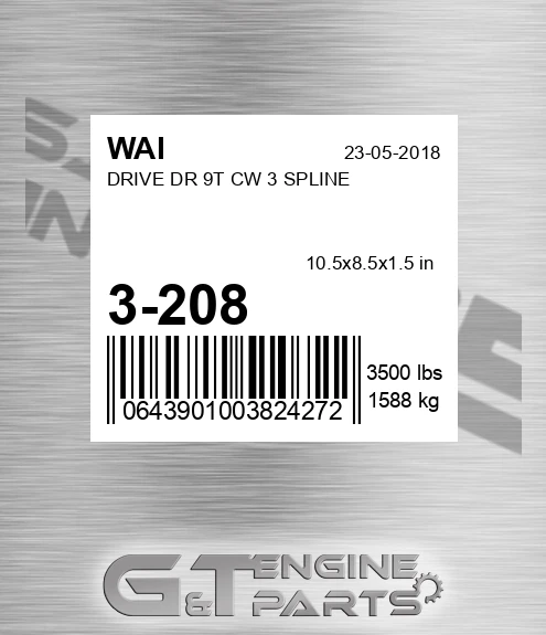 3-208 Drive Dr 9t Cw 3 Spline