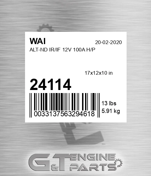 24114 Alt-nd Ir/if 12v 100a H/p