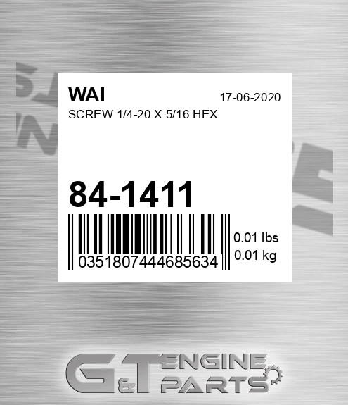 84-1411 Screw 1/4-20 X 5/16 Hex
