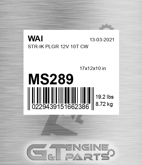 MS289 Str-ik Plgr 12v 10t Cw