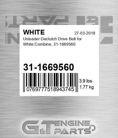 31-1669560 Unloader Declutch Drive Belt For Combine,