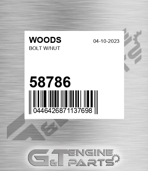 58786 Bolt W/nut