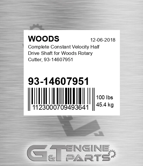 93-14607951 Complete Constant Velocity Half Drive Shaft For Rotary Cutter,