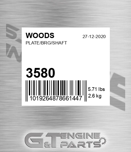 3580 WOODS Plate/brg/shaft