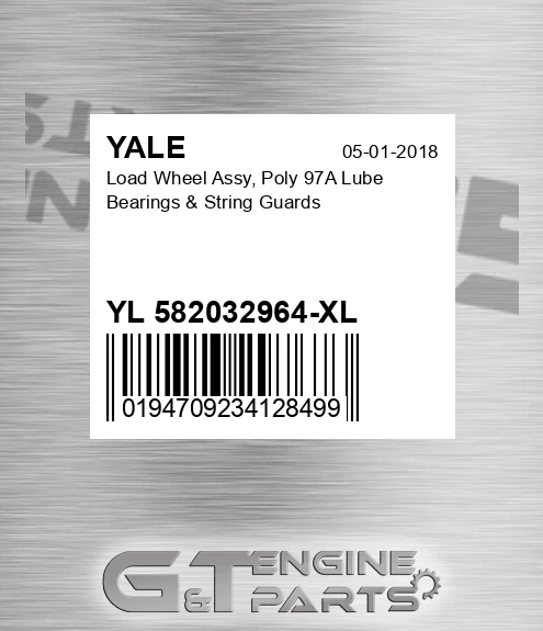 YL 582032964-XL Load Wheel Assy, Poly 97a Lube Bearings & String Guards