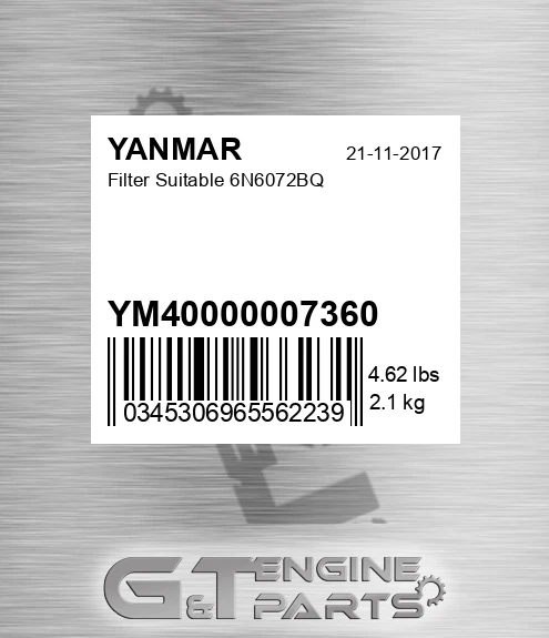 YM40000007360 Filter Suitable 6n6072bq