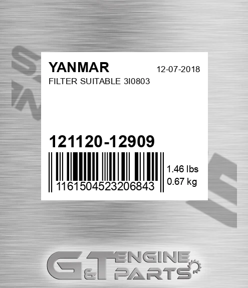 121120-12909 Filter Suitable 3i0803